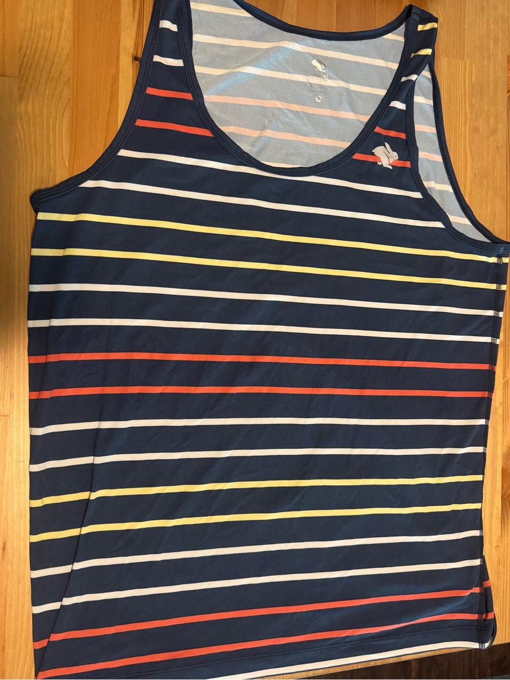 rabbit Striped Running Tank Top Navy Blue Orange Yellow White Singlet Size L